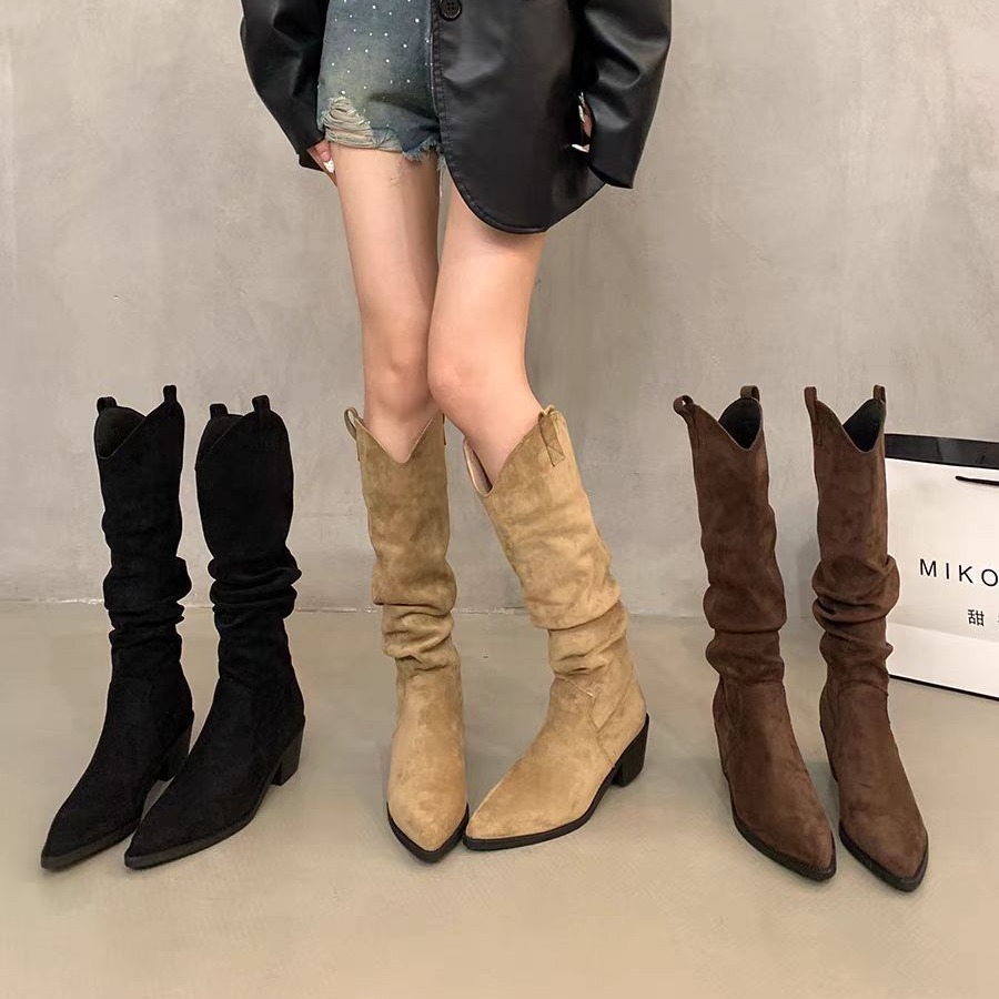 Sock Boot Women - Long boots 2026 French retro coffee