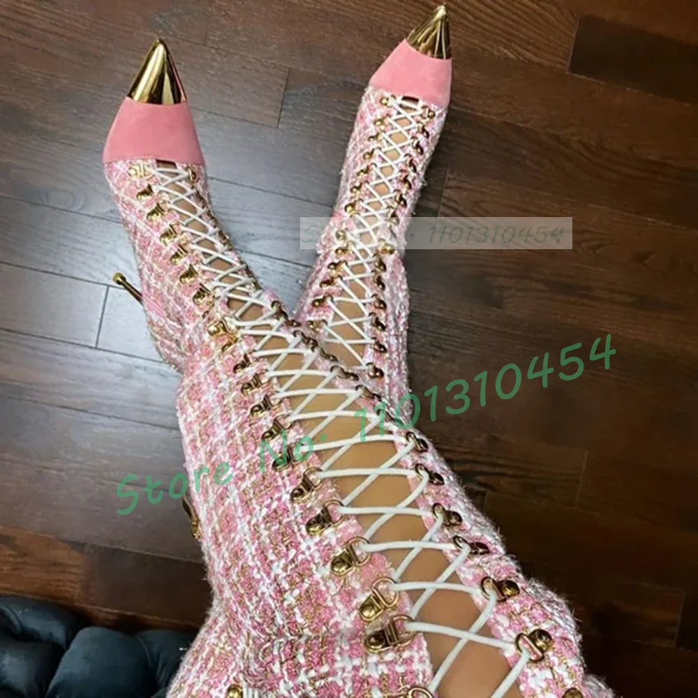 Pink Plaid Hollow Tall Boots W – обзор и цена Sock Boot Women