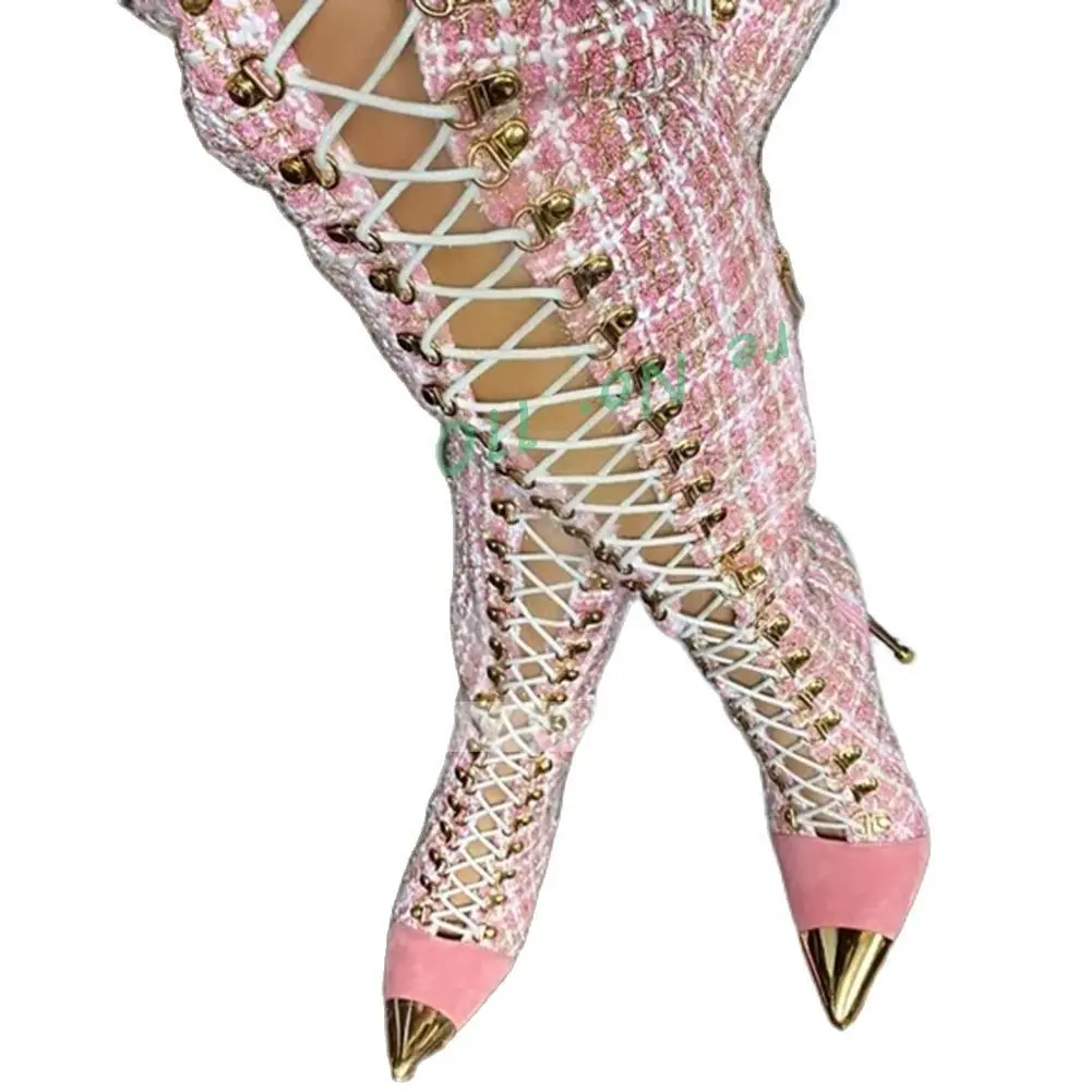 Pink Plaid Hollow Tall Boots W – обзор и цена Sock Boot Women
