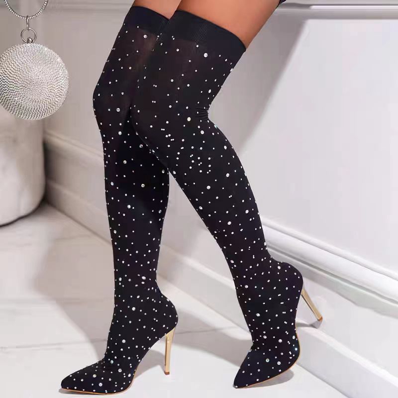 Rhinestone Slim Leg Stretch So – обзор и цена Sock Boot Women