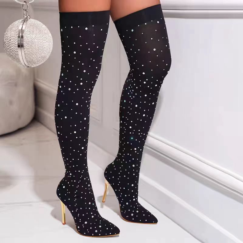 Rhinestone Slim Leg Stretch So – обзор и цена Sock Boot Women