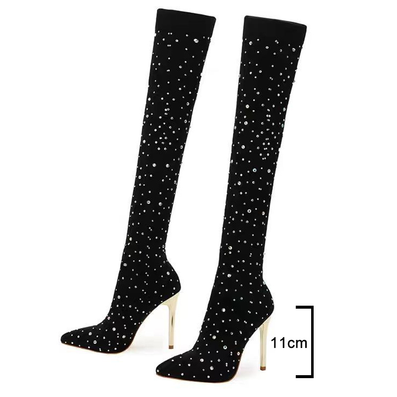 Rhinestone Slim Leg Stretch So – обзор и цена Sock Boot Women