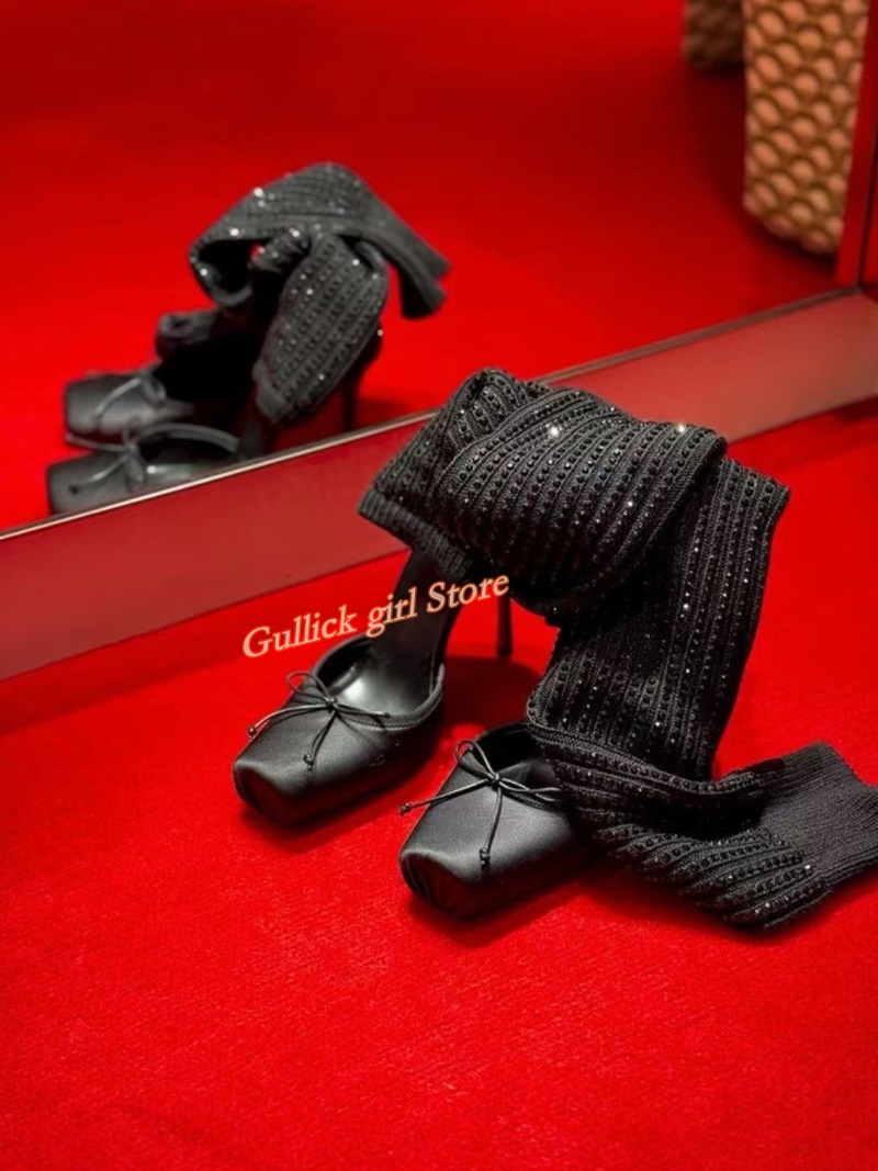 Red Knit Square Toe Boots Cut  – обзор и цена Sock Boot Women